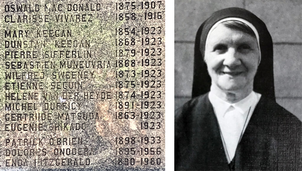 Gravestone at Yamate Foreign Cemetery & portrait of Sister Enda